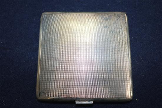 Two silver cigarette cases and a Chinese white metal cigarette case decorated with dragons and prunus, gross weight 8.8 oz.